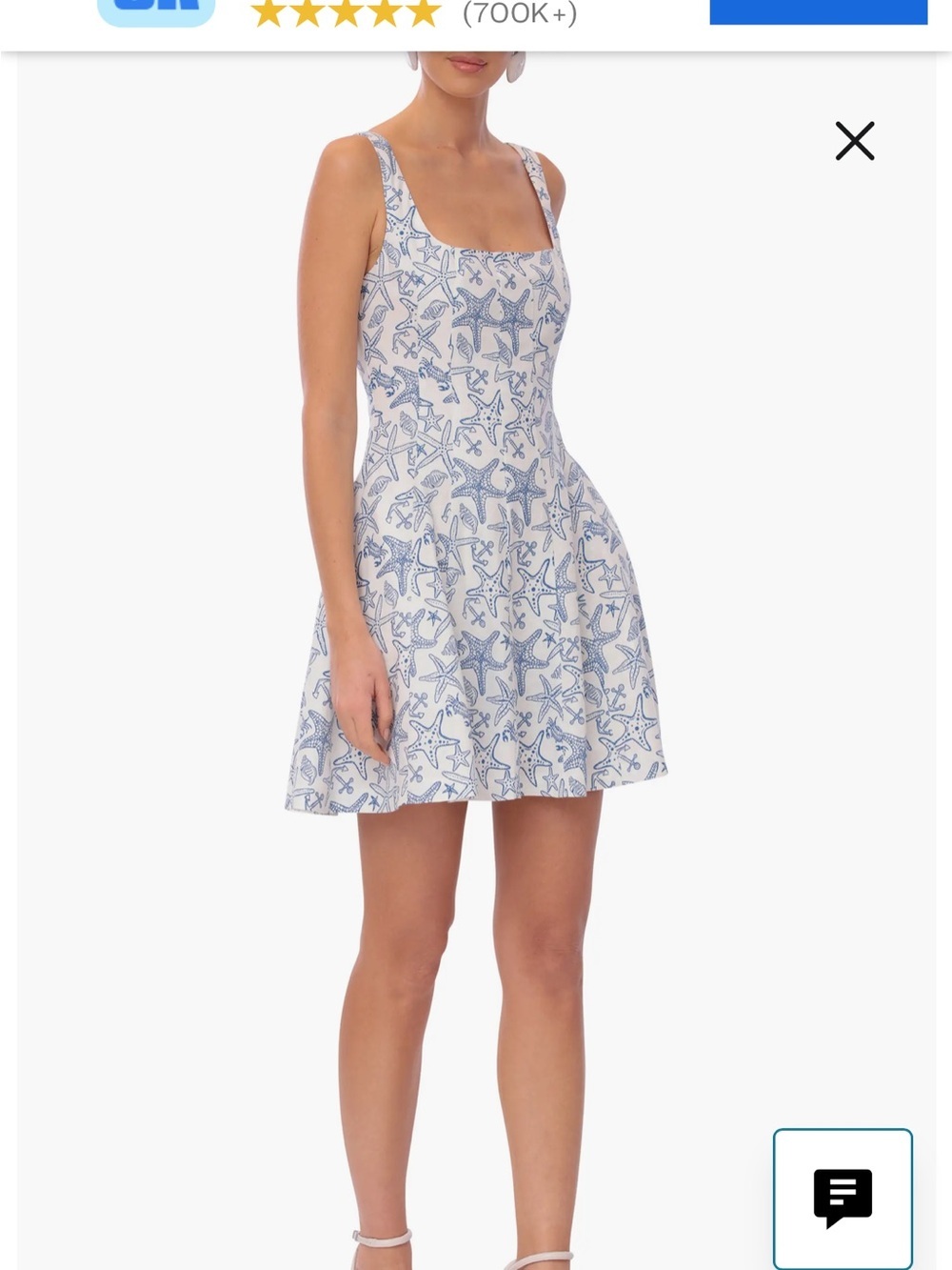 Avec Les Filles linen blend fit and flare mini dress coastal starfish blue white - Picture 5 of 16